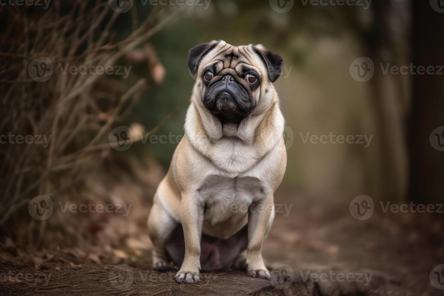 Portrait of a cute pug dog created with technology. photo