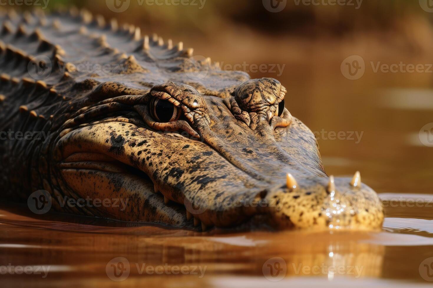 Close up of a crocodile hunting its prey created with technology. photo