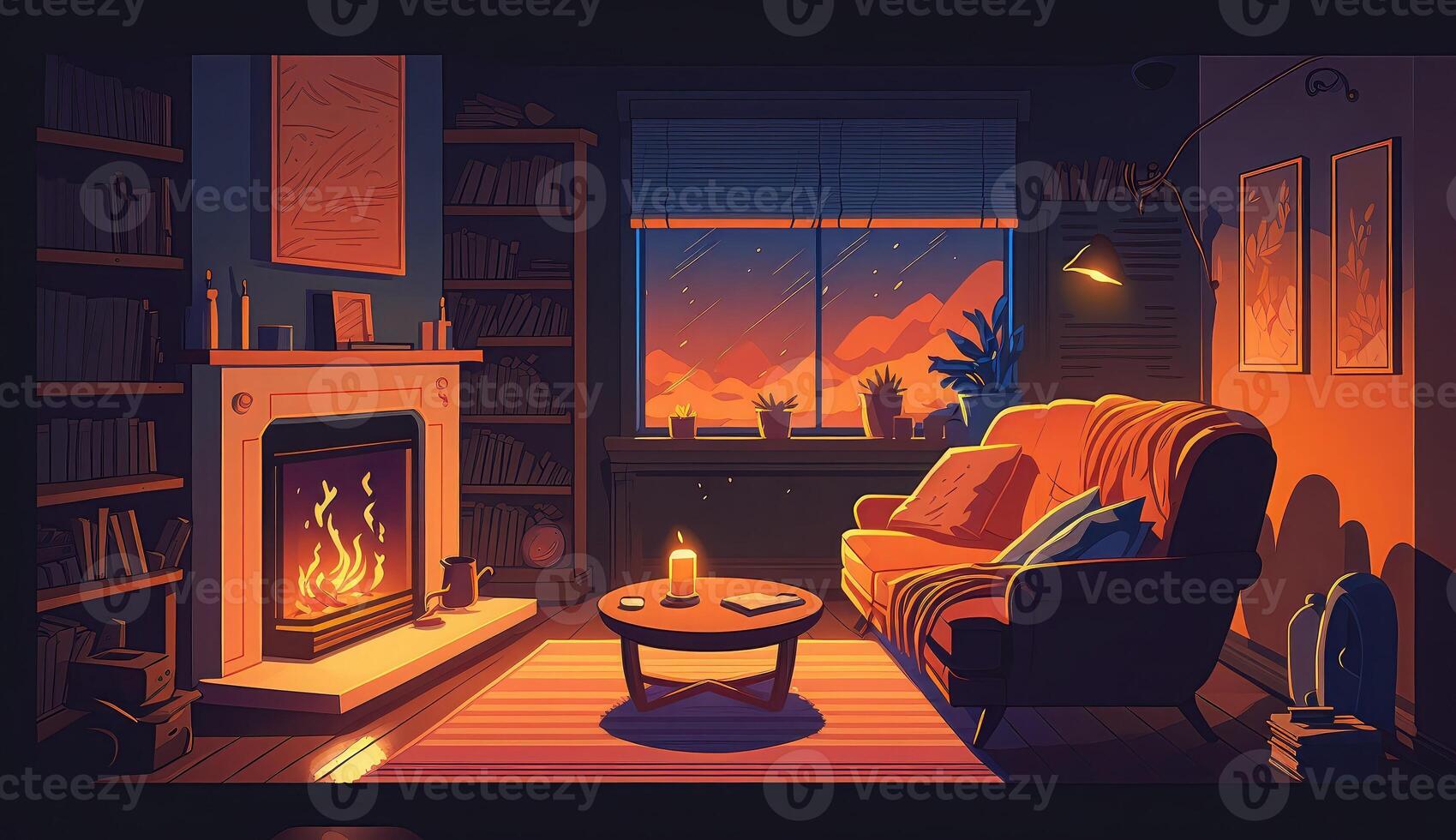 modern room interior fireplace photo