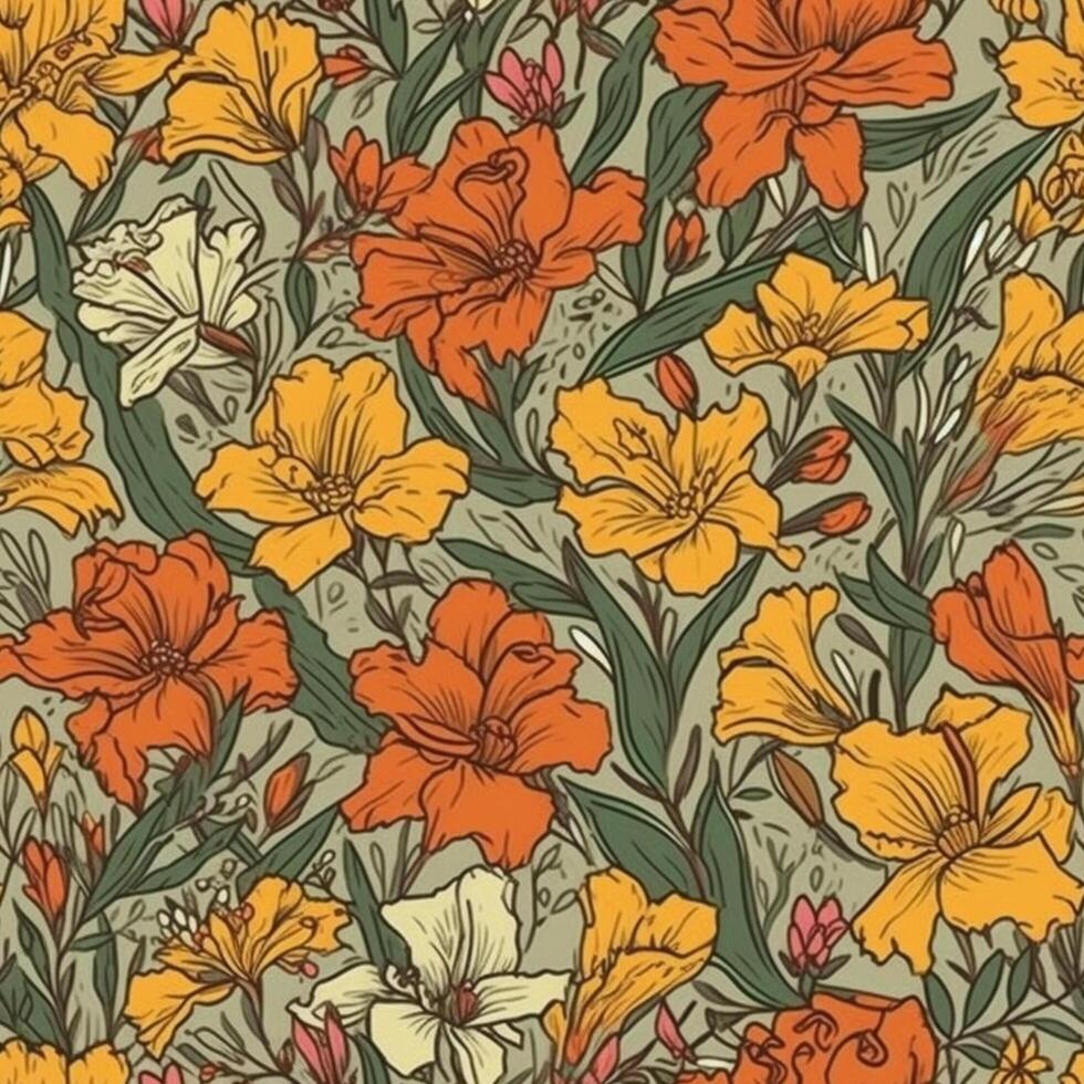 Abstract floral seamless pattern. Bright colors, painting on a light background. photo