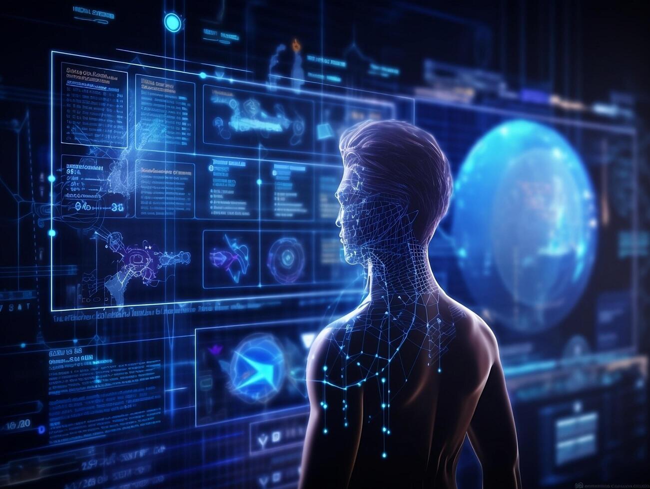 Futuristic technology concept. Circular hud element virtual reality of big data. cyber system security for technology business . Sublime image . photo