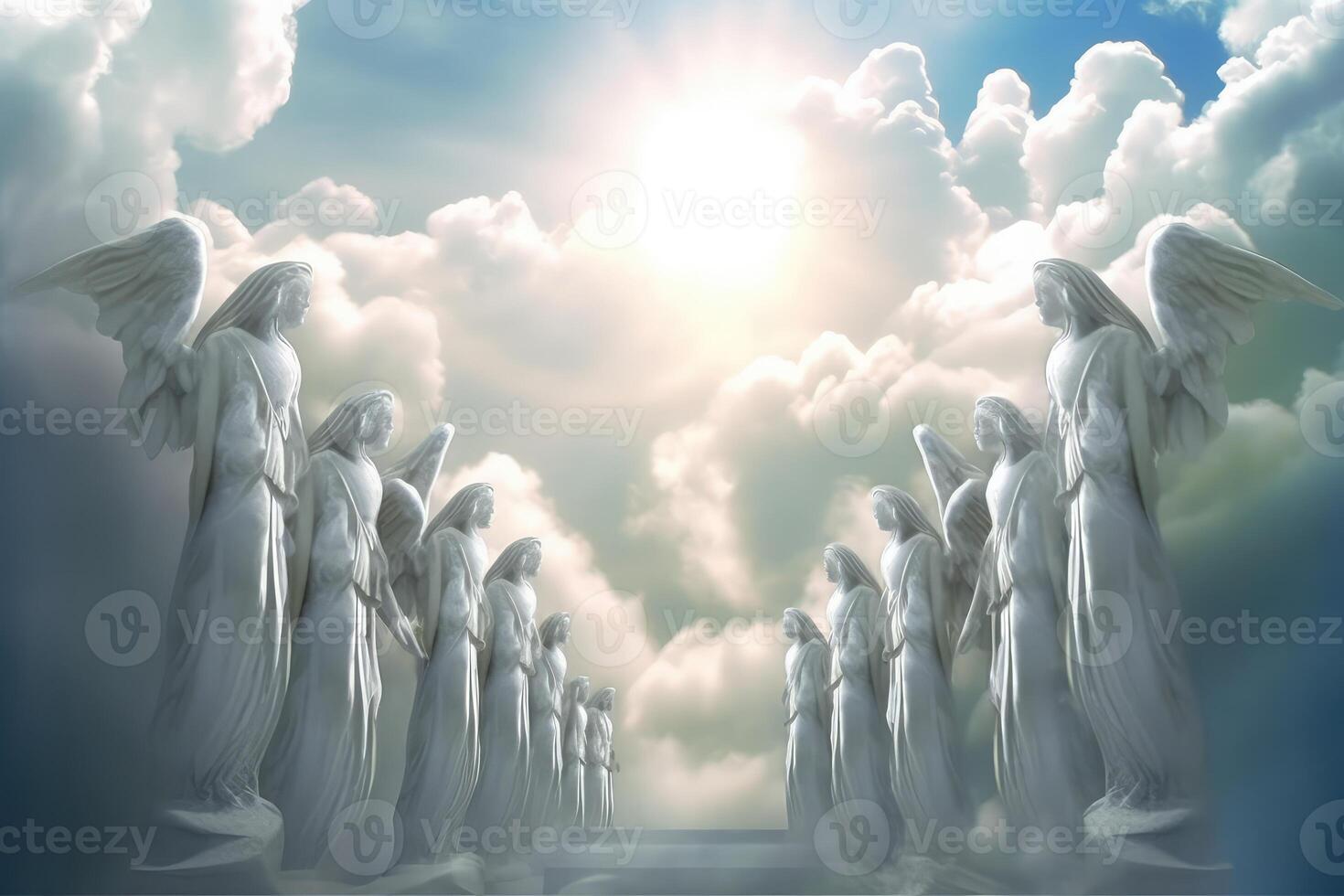 Shining angels lining the clouds . 23775627 Stock Photo at Vecteezy
