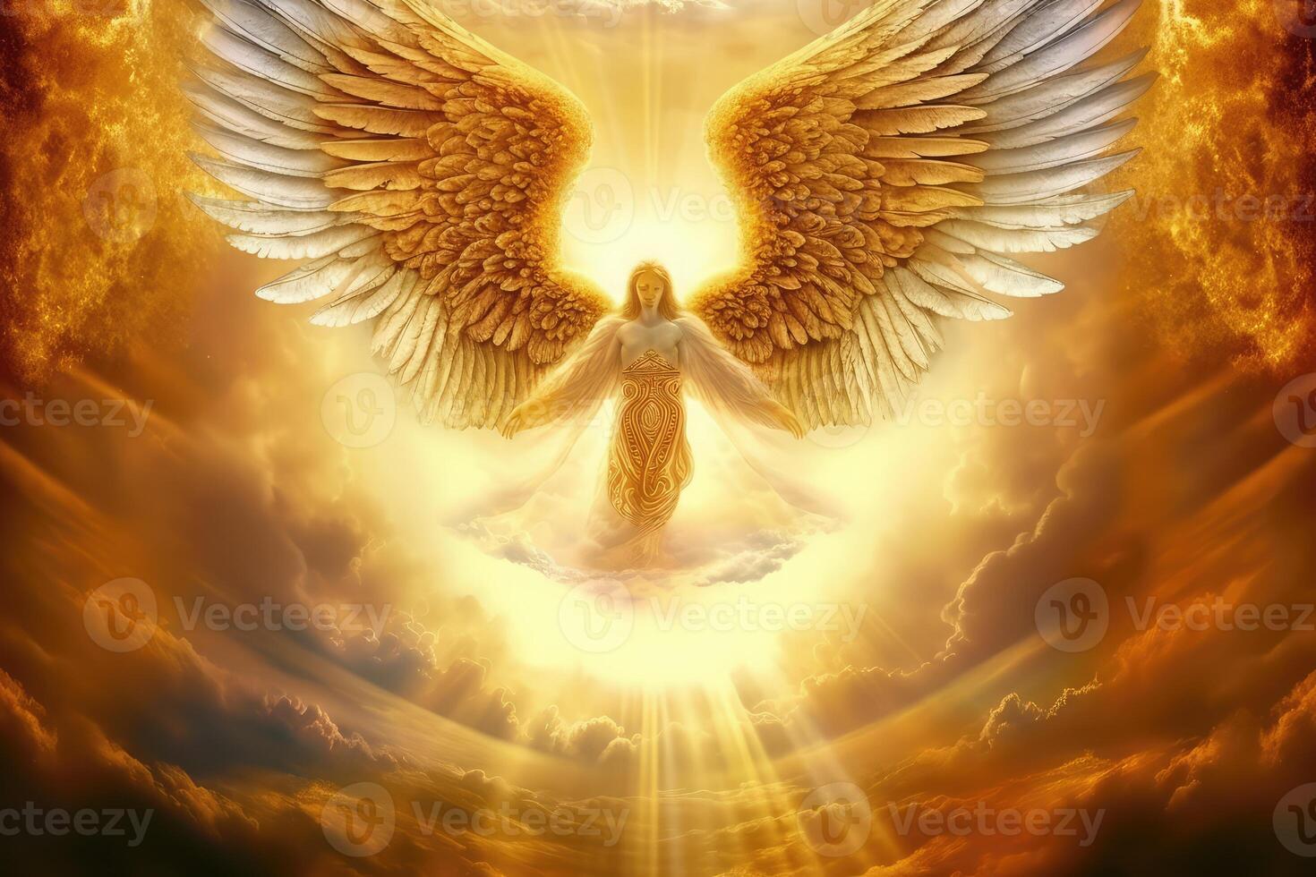 angel with golden outstretched wings . photo