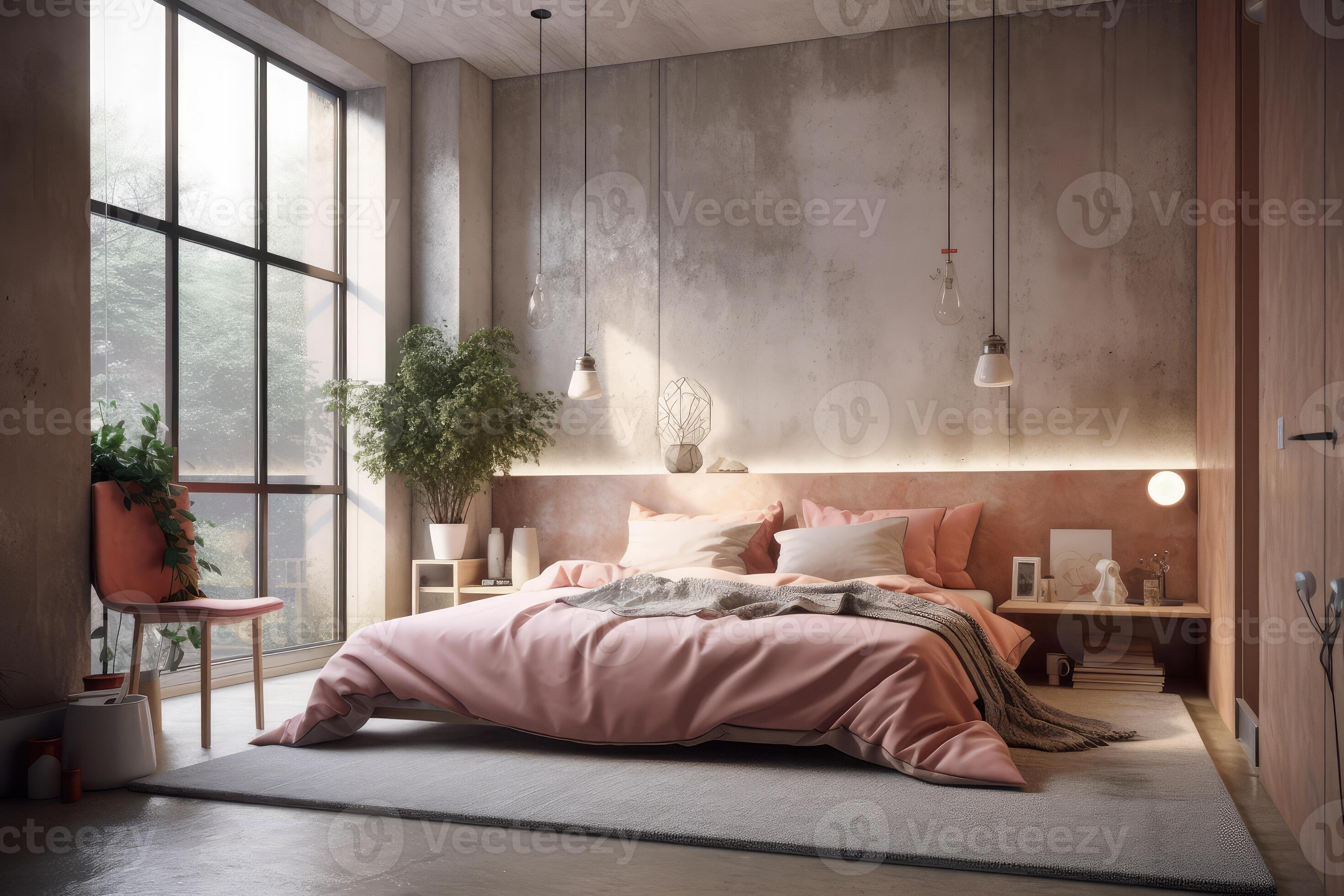 modern style bedroom Soft cement blush with coral pink . AI Generated  23775684 Stock Photo at Vecteezy