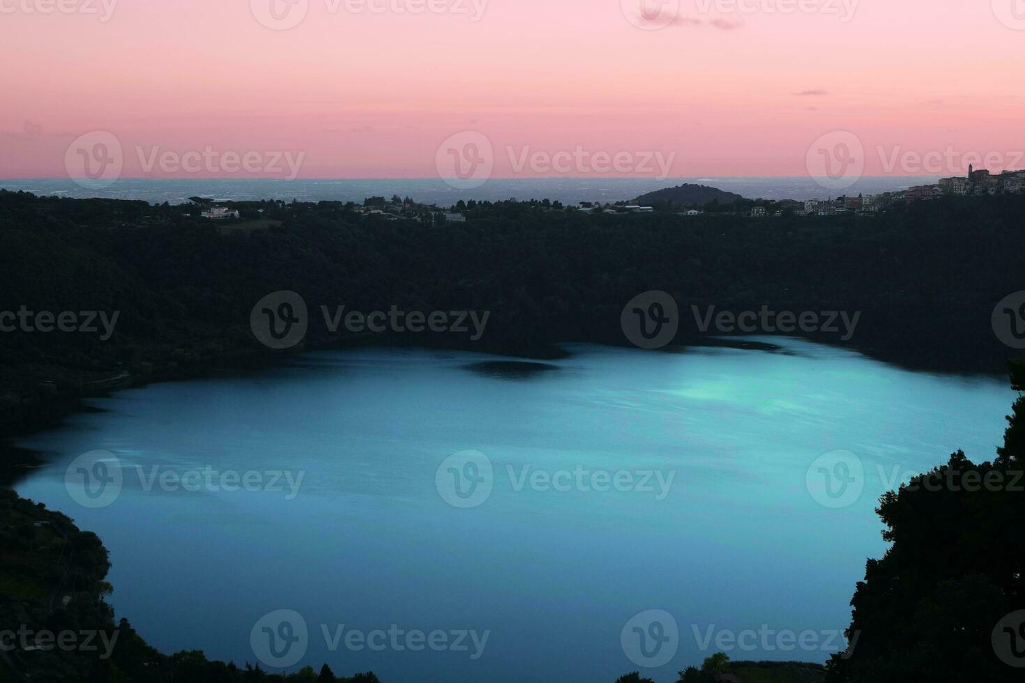 Lake view with pink sky photo