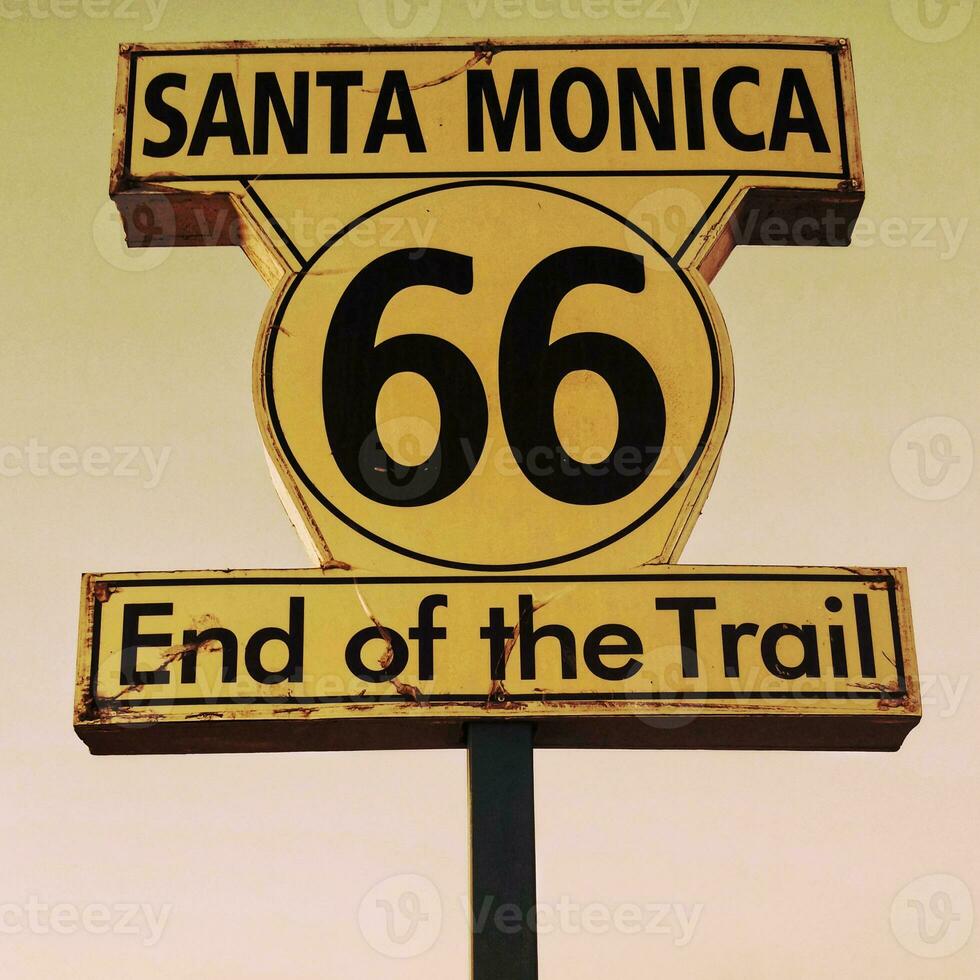 Route 66 sign at Santa Monica California photo