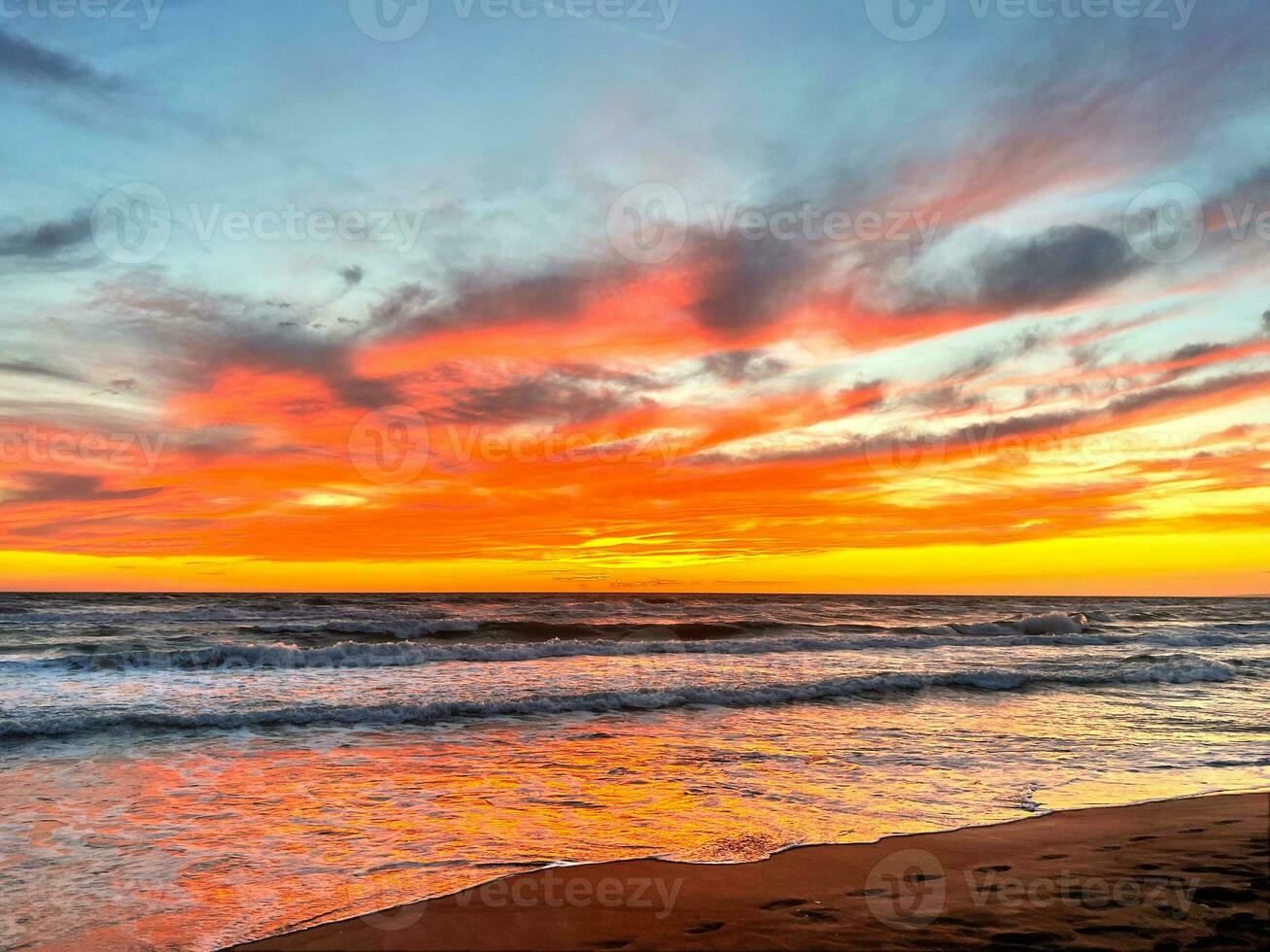 Red sunset on the sea photo