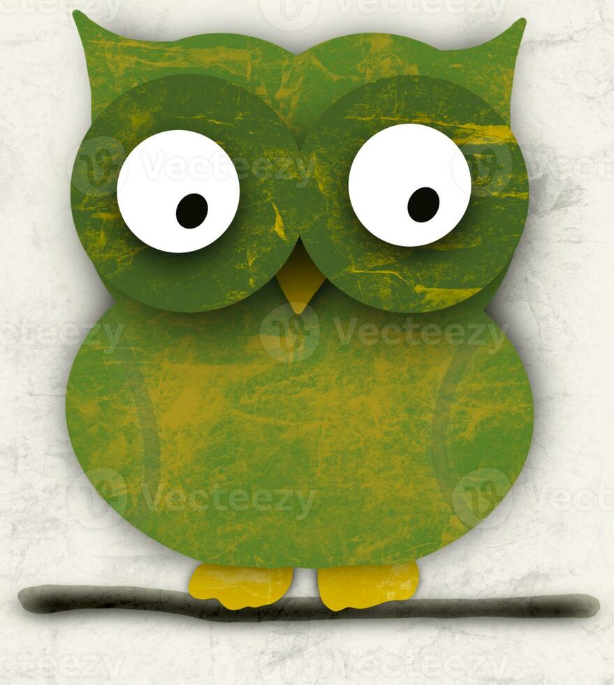 Green owl, carved in wood photo