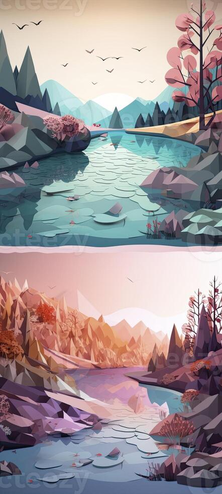 Papercut style art design, about nature and renewable energies. photo