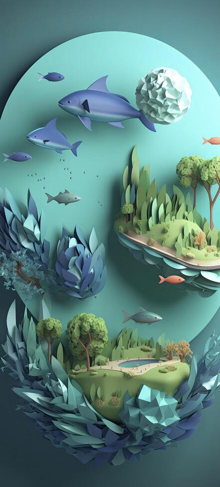 Papercut style art design, about nature and renewable energies. photo