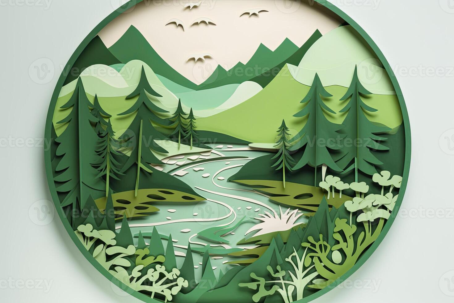 Papercut style art design, about nature and renewable energies. photo