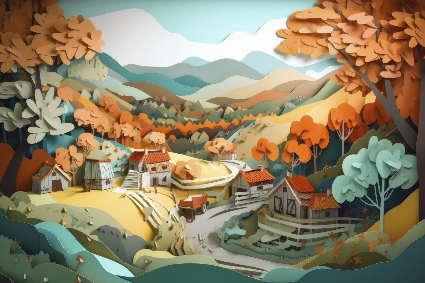 Papercut style art design, about nature and renewable energies. photo