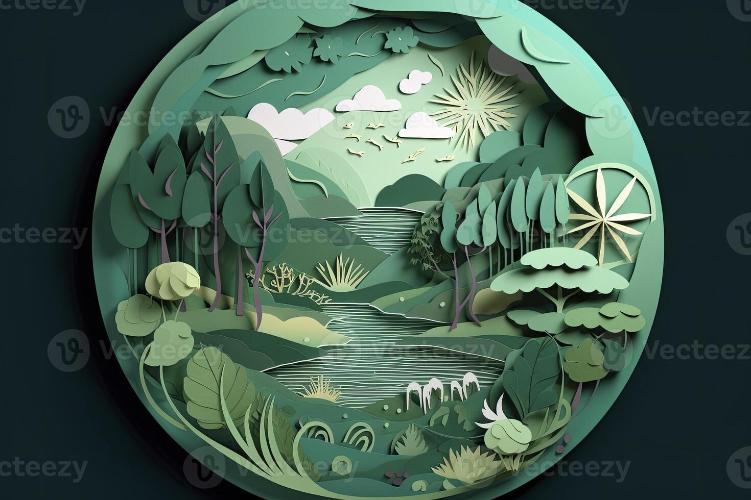 Papercut style art design, about nature and renewable energies. photo