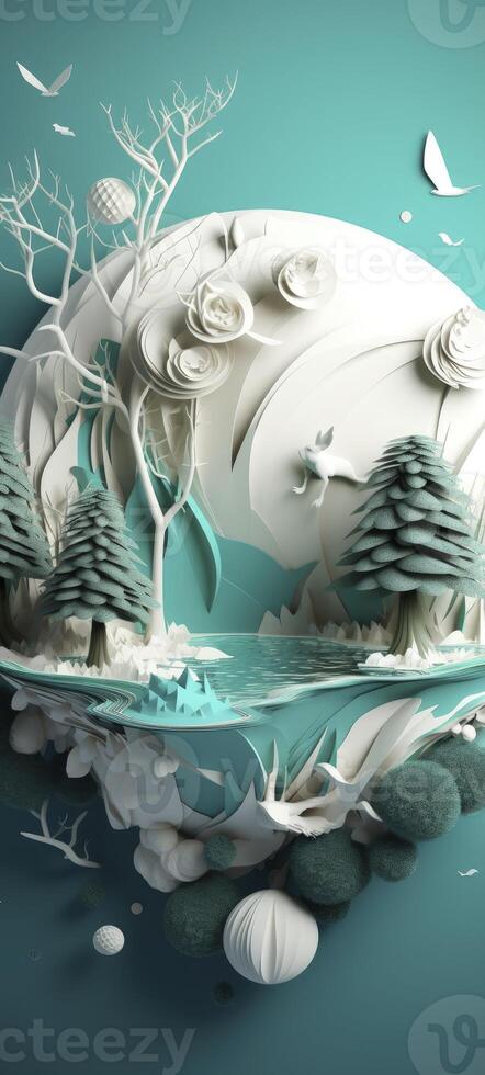 Papercut style art design, about nature and renewable energies. photo