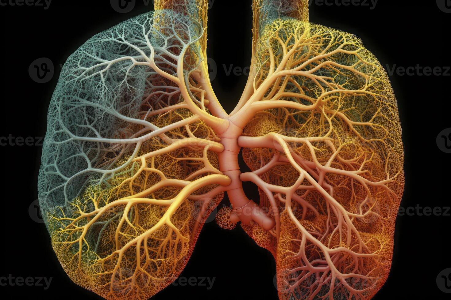 3d lungs created with branches and leaves. photo