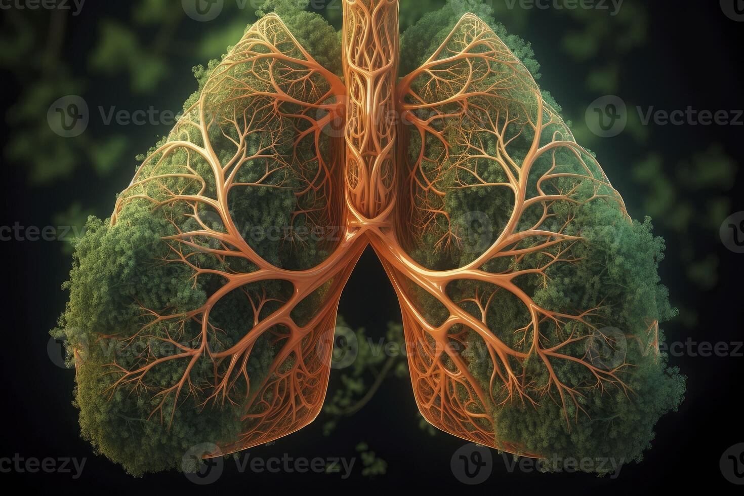 3d lungs created with branches and leaves. photo