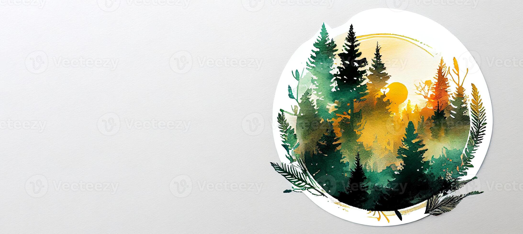Banner of cute illustration design of watercolor forest sticker. . photo