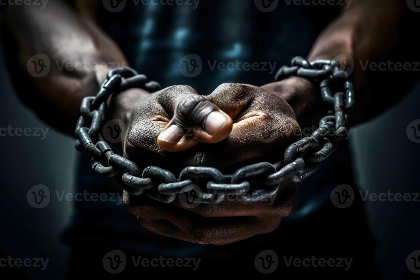 Uneteenth Independence Day concept. Hands are shackled with chain. illustration photo