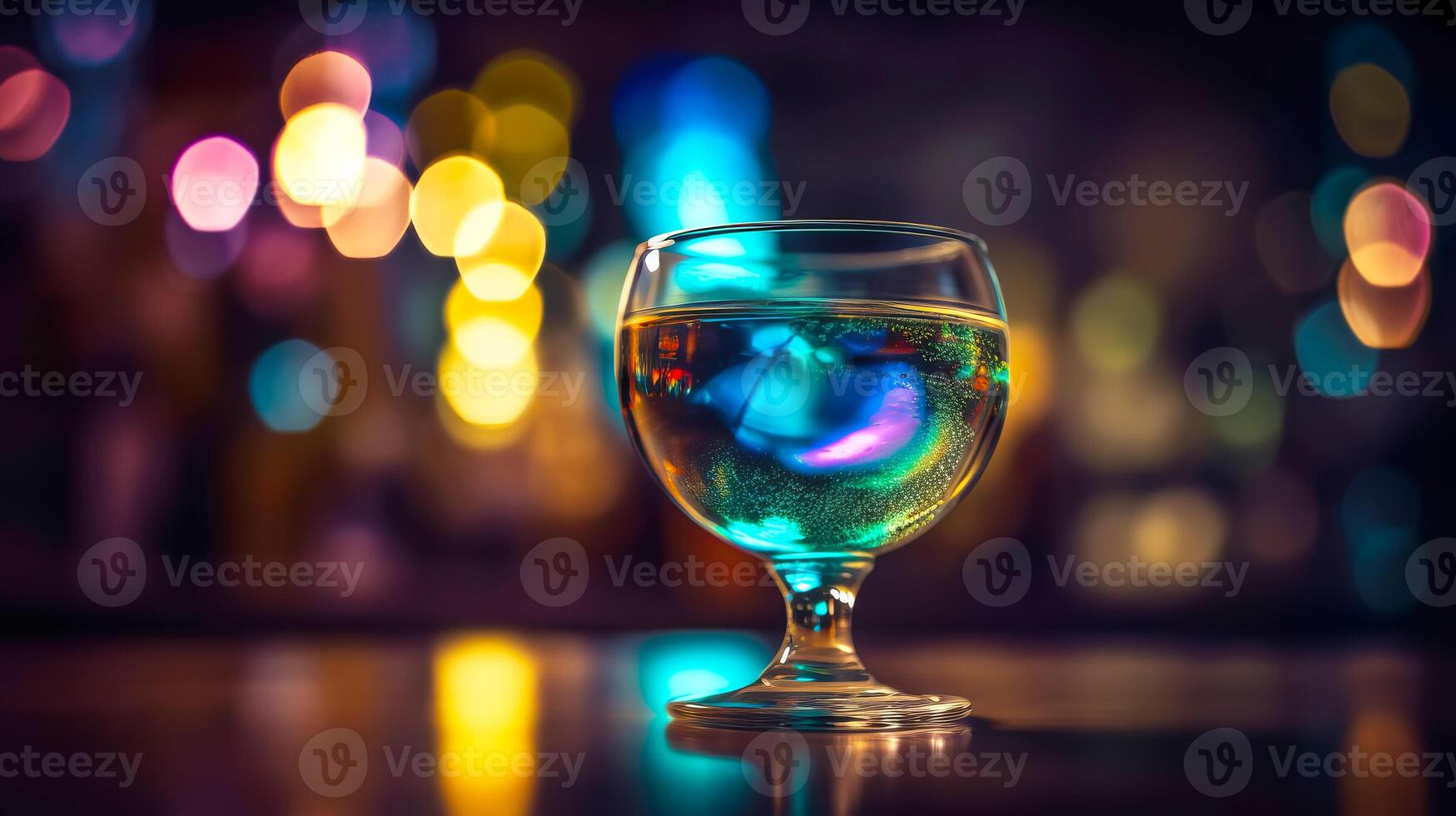 Cocktail on blurred bar counter in nightclub. illustration photo