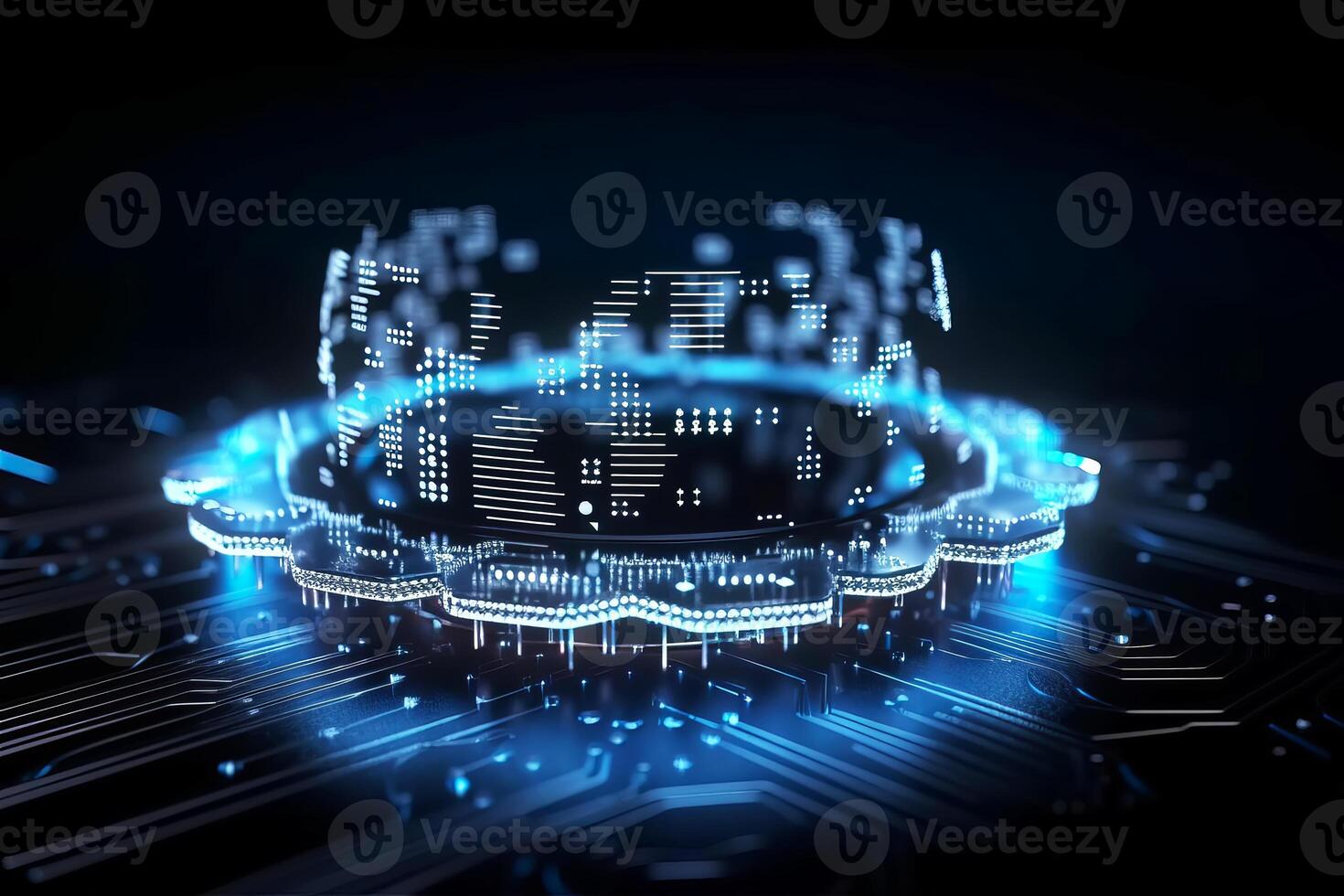 Cloud computing Data Base Technology concept with glowing holographic structures. illustration photo