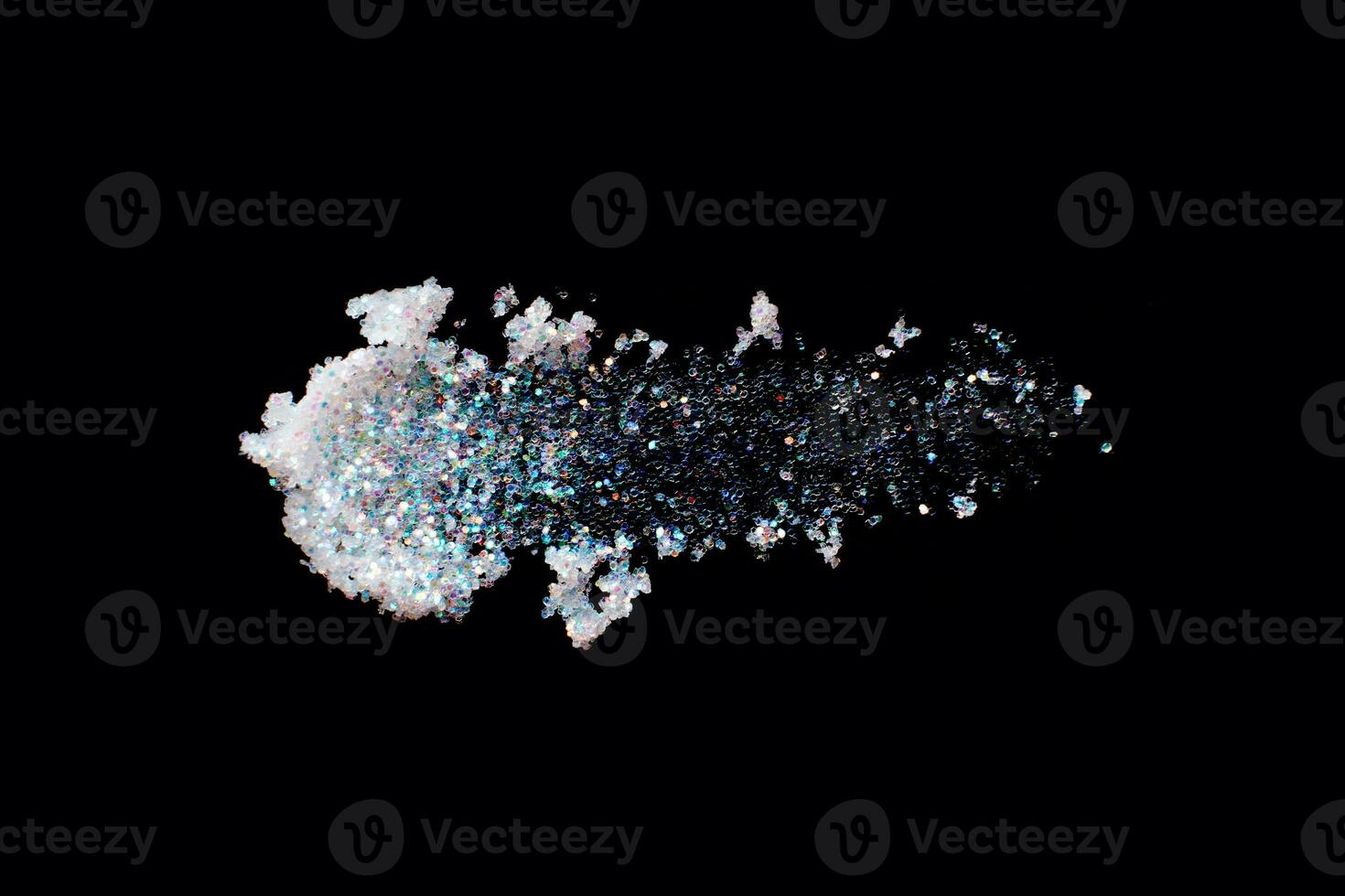 Pearl glitter makeup product smear on black. Eye shadow, lip gloss and face for holiday makeup swatch photo