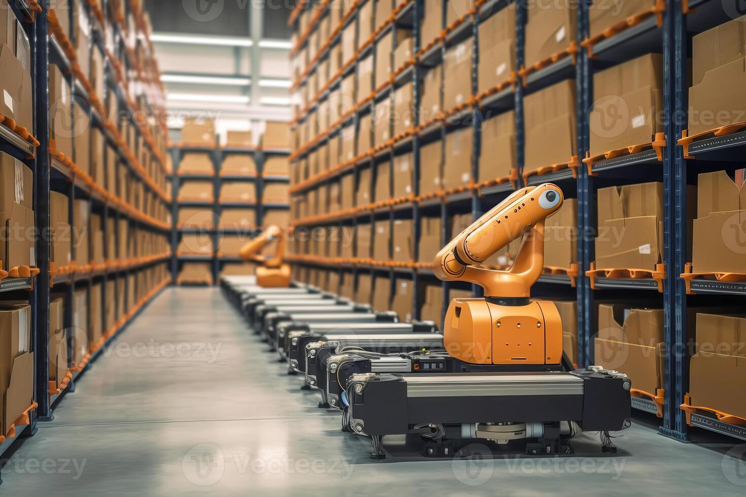 Smart robot arm for innovative warehouse and factory digital technology. illustration photo