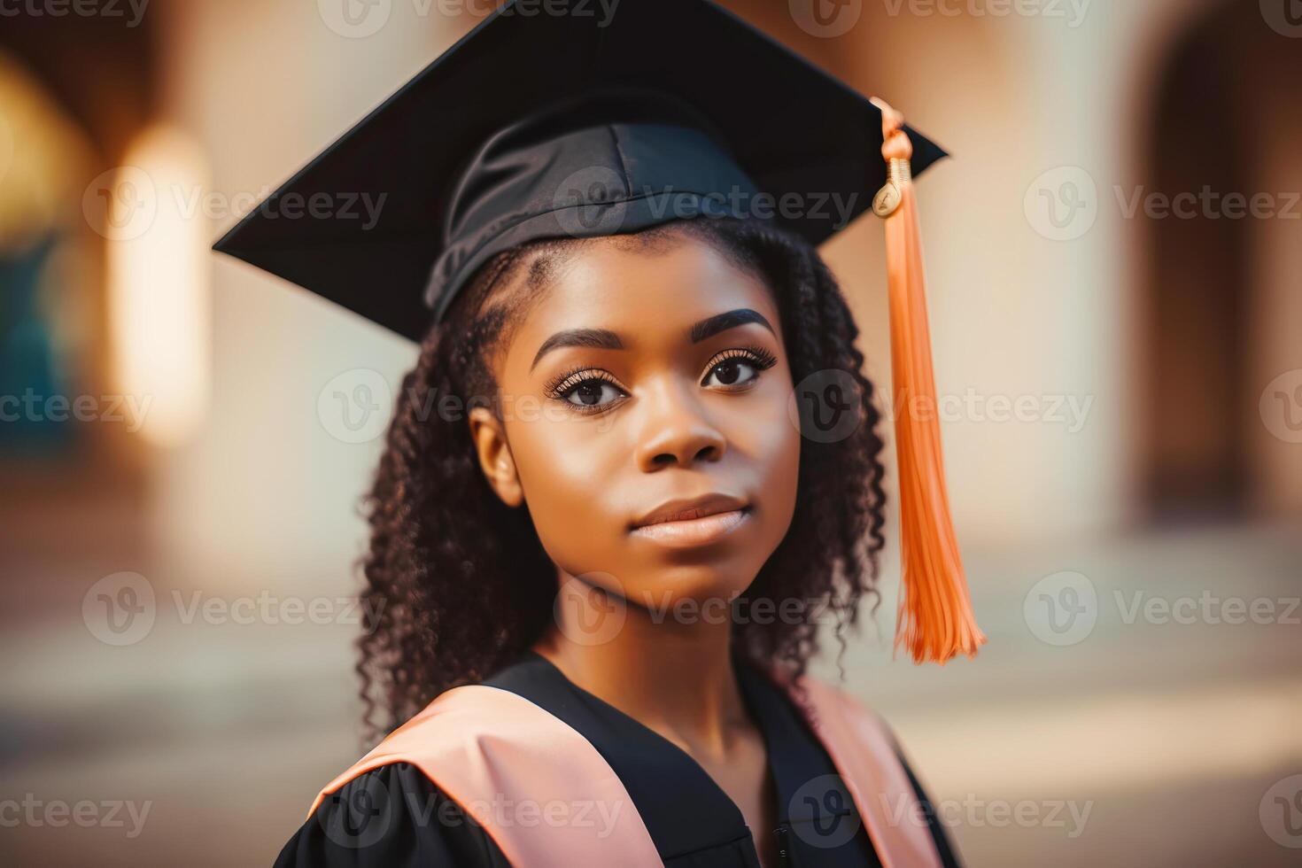 Beautiful black american woman wearing a graduation cap. Study, education, university, college, graduate concept. illustration photo