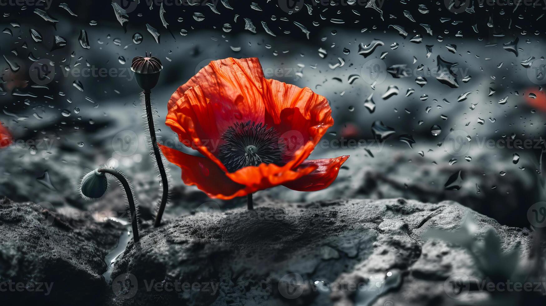 Red poppy as a symbol of memory for the fallen in the war. VE-Day, World War remembrance day. illustration photo