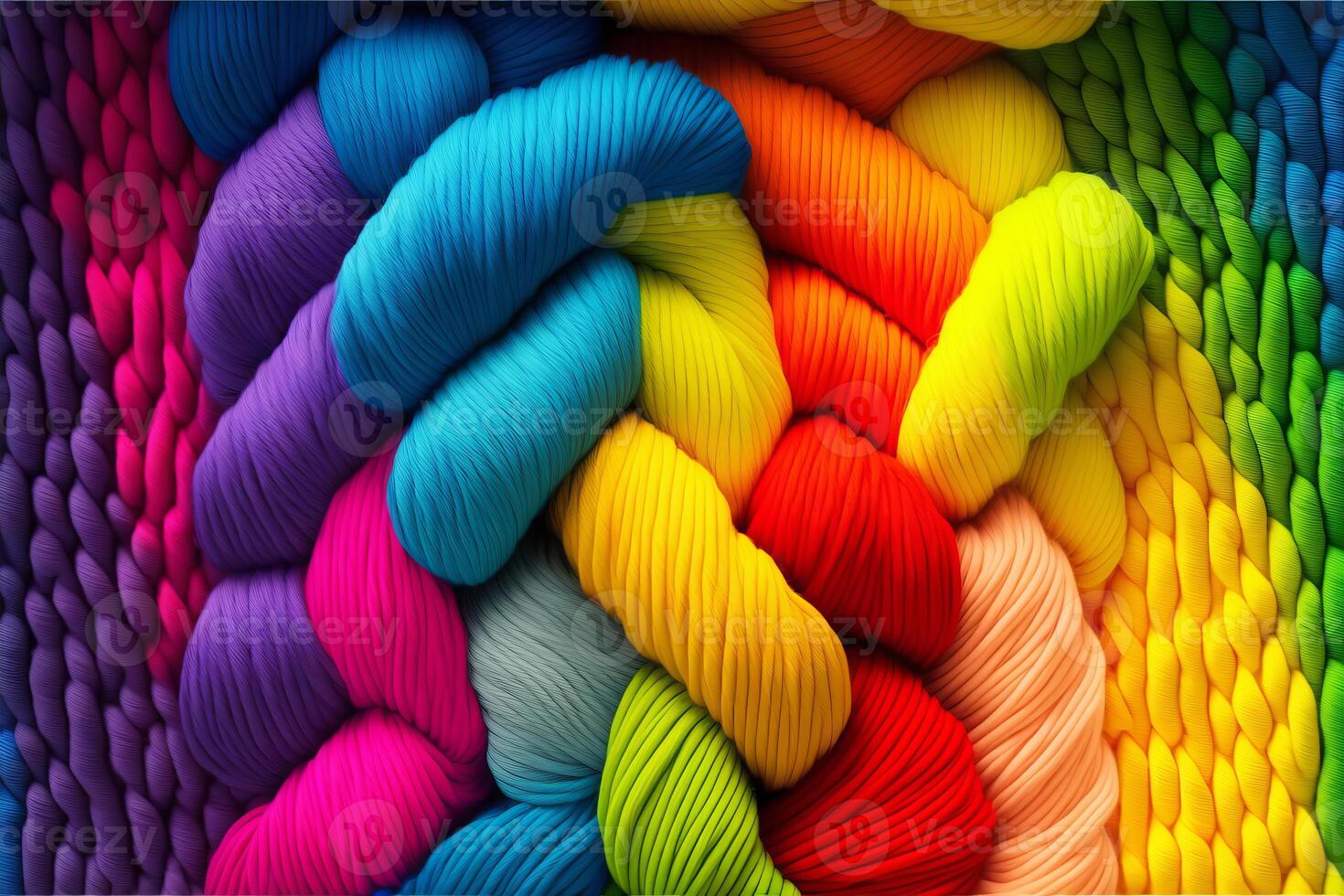 Many colorful Rainbow yarn for knitting. Twisted threads abstract background. illustration photo