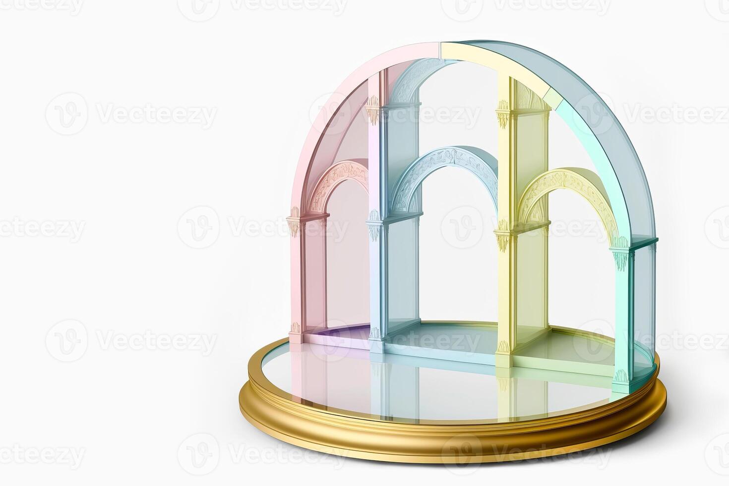 Arched glass podium for product presentation on a white background. illustration photo
