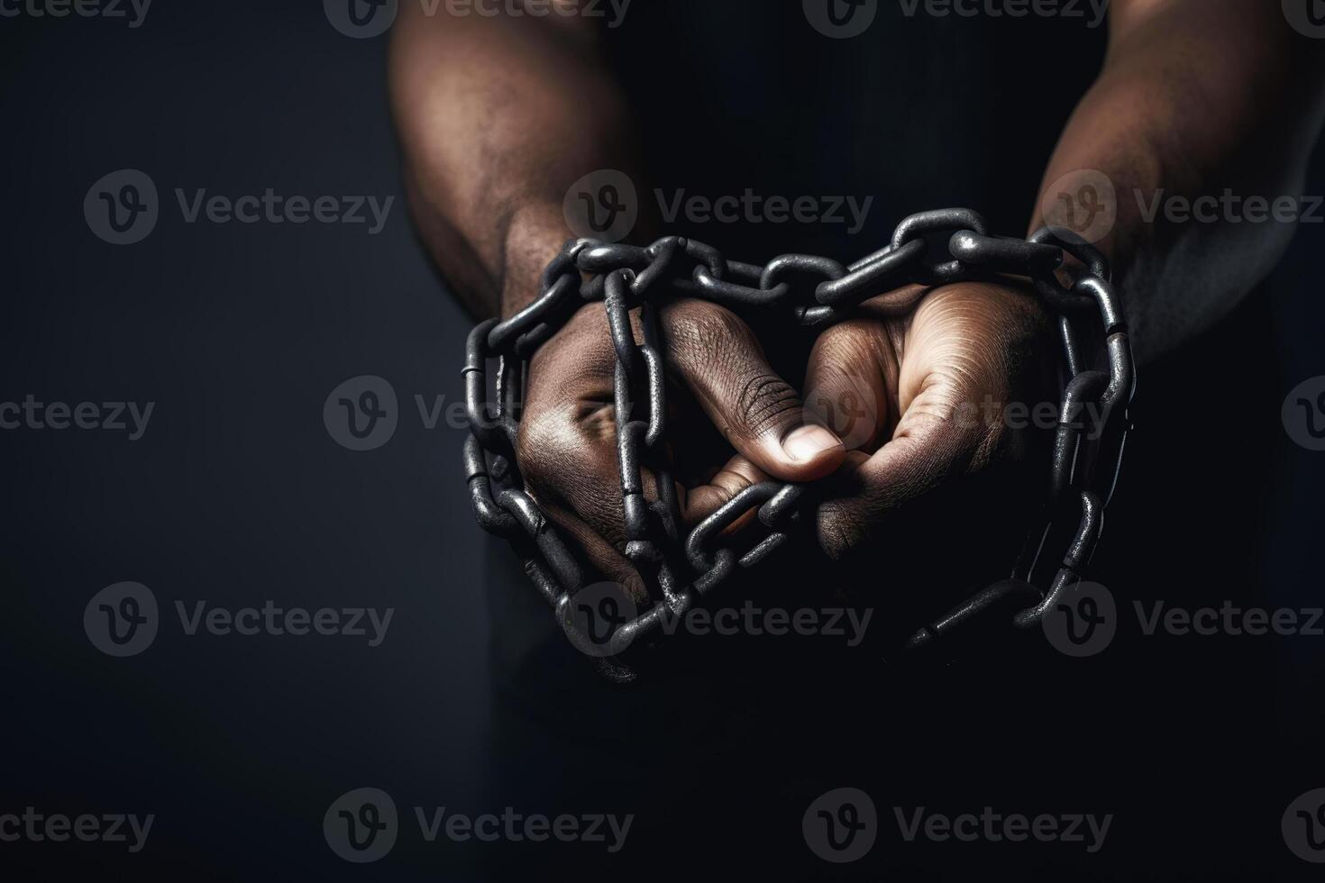 Uneteenth Independence Day concept. Hands are shackled with chain. illustration photo