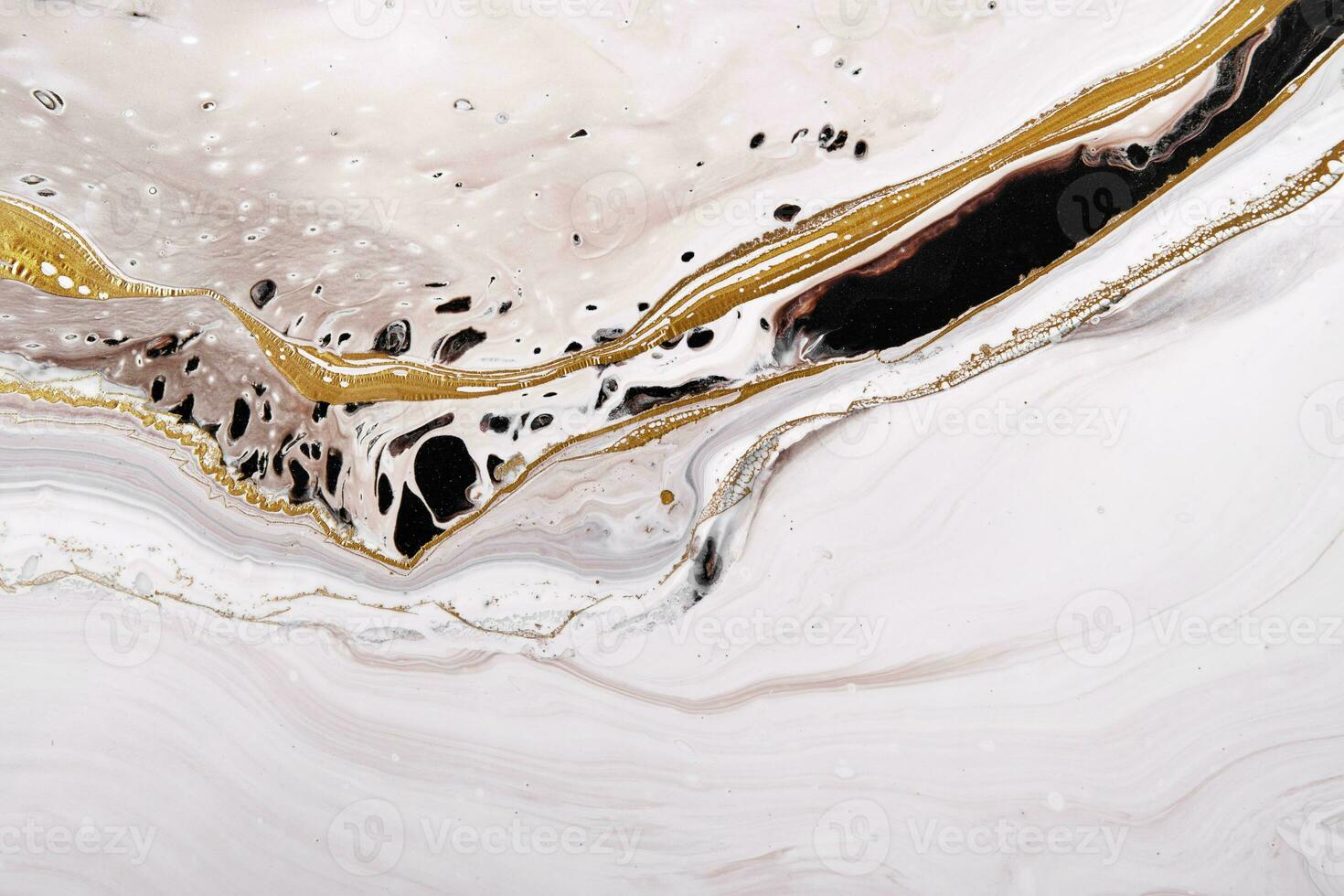 Acrylic Fluid Art. Gray and beige waves with liquid golden curve. Abstract marble stone background or texture, fake kintsugi technique photo