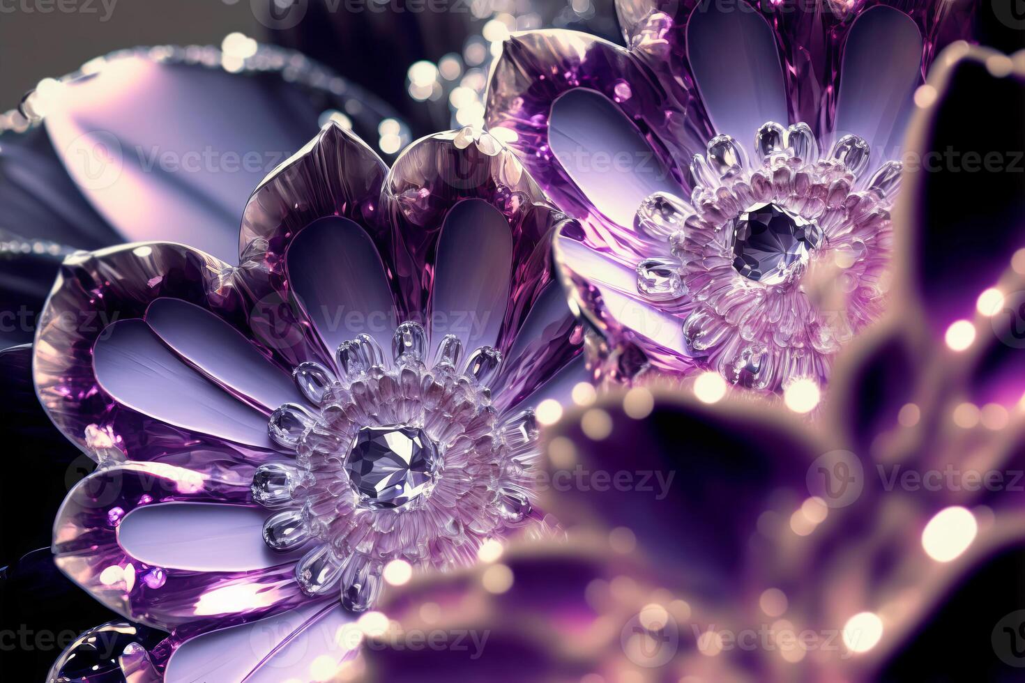 Amethyst druze crystal flowers. Magic fantastic gemstone flowers. illustration photo