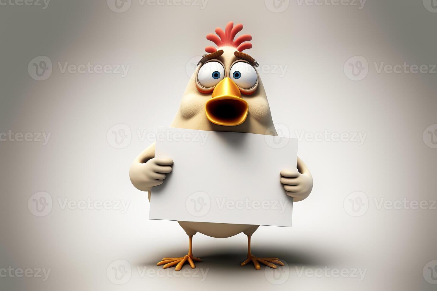 Cute chick holding a blank frame with copy space on a white background. illustration photo