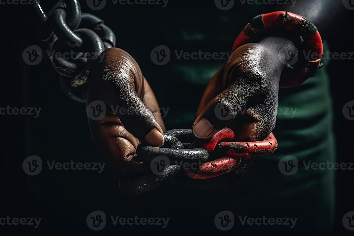 Uneteenth National Independence Day celebration concept. Hands are shackled with a red green chain. illustration photo