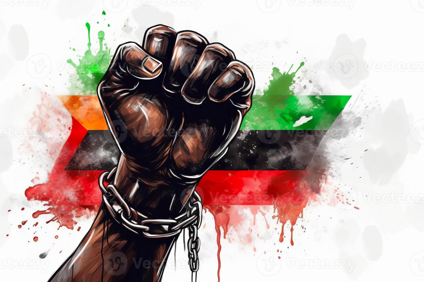 Uneteenth Independence Day concept. Fist in Three color Red black and Green. illustration photo