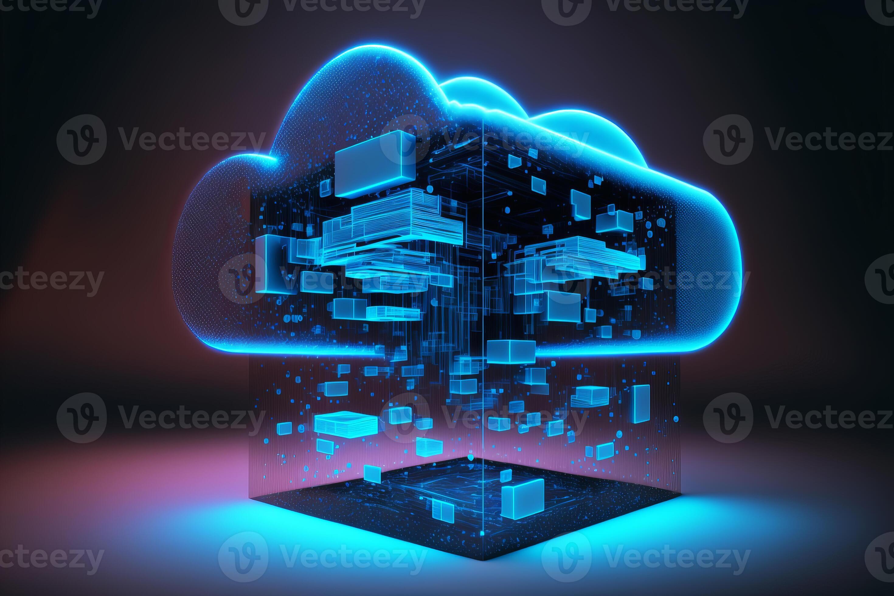 Cloud computing Data Base Technology concept with glowing neon