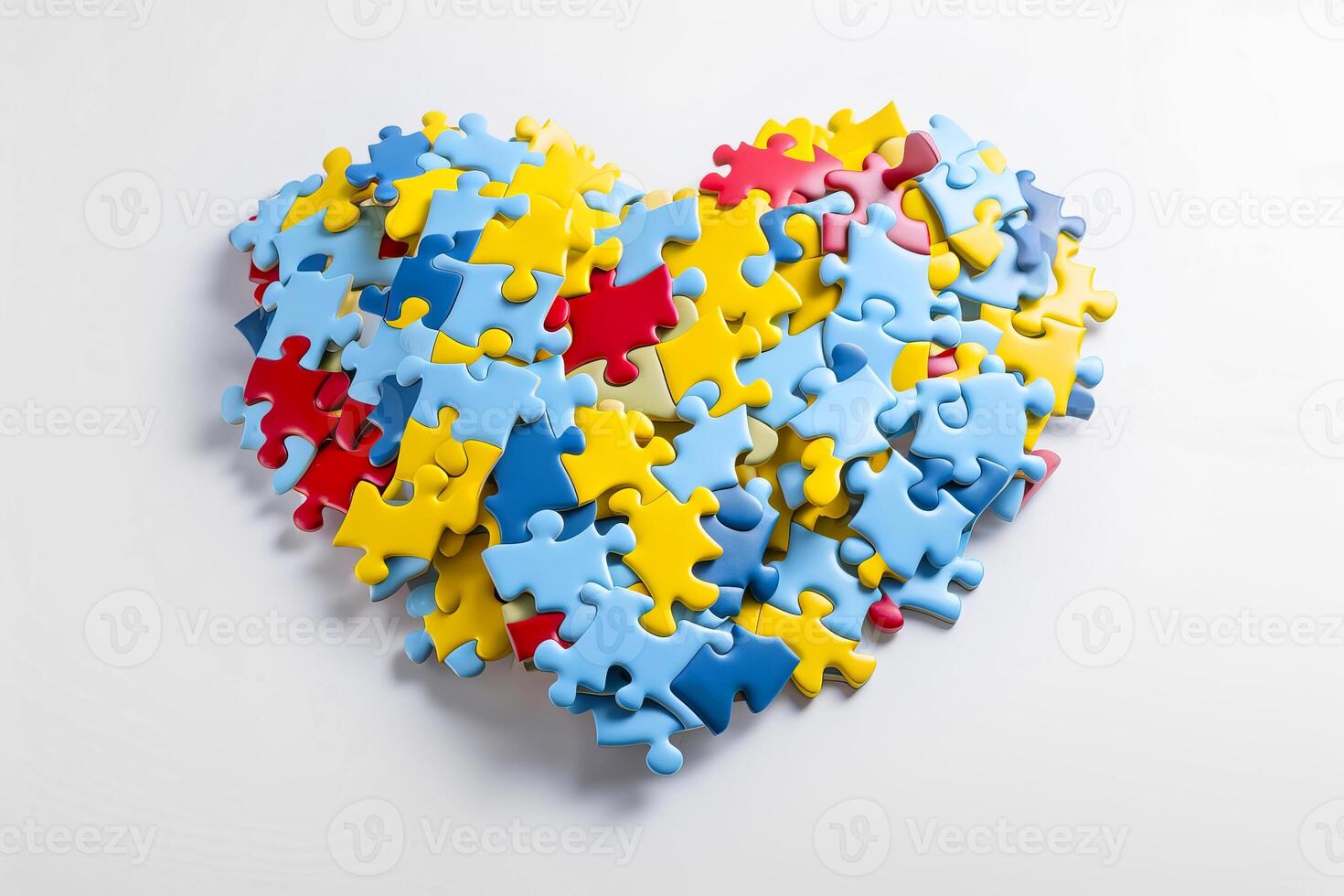 Heart from blue, light blue, red and yellow puzzles. World Autism Awareness day concept. illustration photo