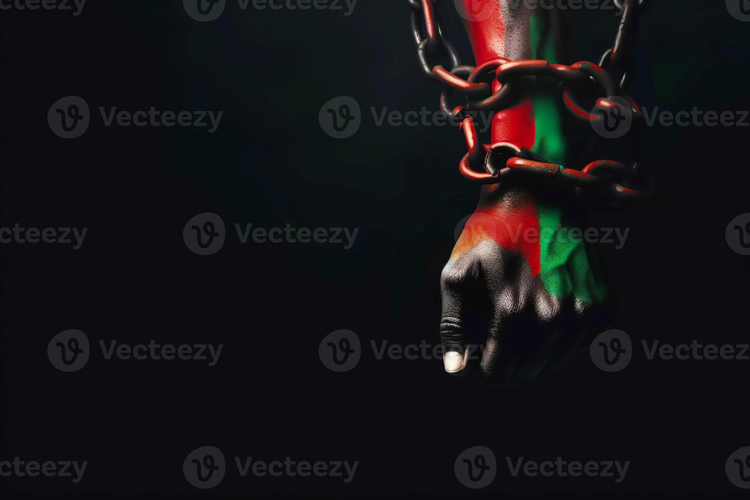 Uneteenth National Independence Day celebration concept. A hand squeezes a red green chain. illustration photo