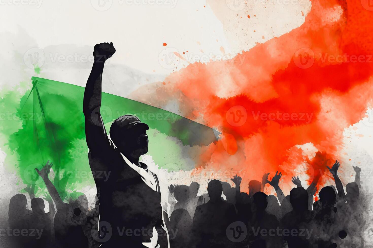 Uneteenth Independence Day concept. People silhouettes in Three color Red black and Green. illustration photo
