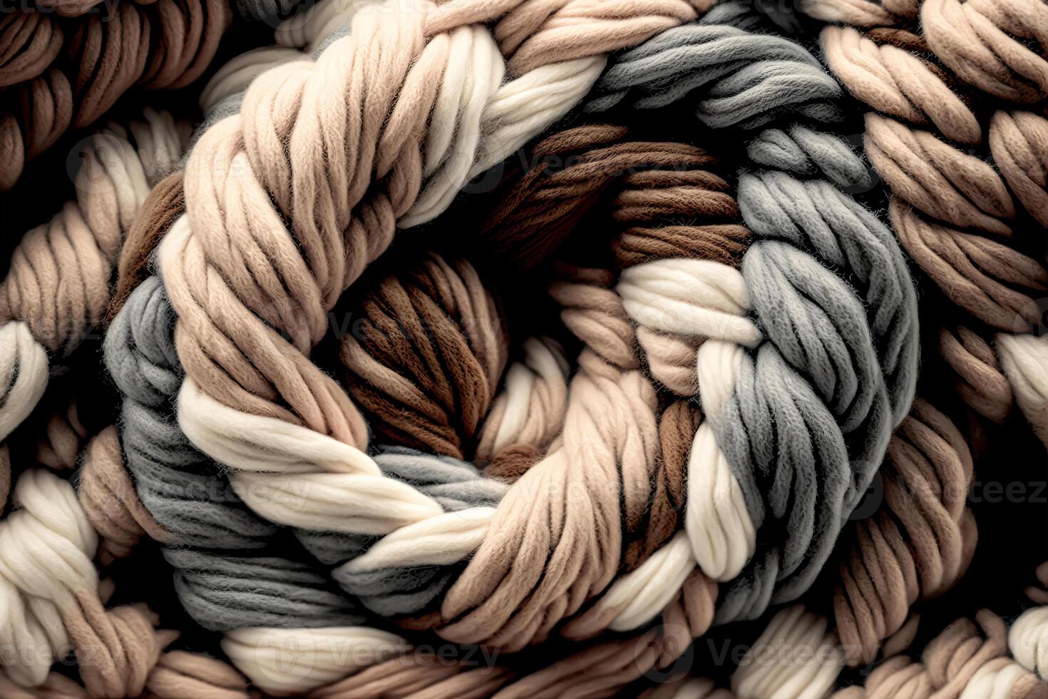 Natural yarn for knitting. Twisted threads abstract background. illustration photo