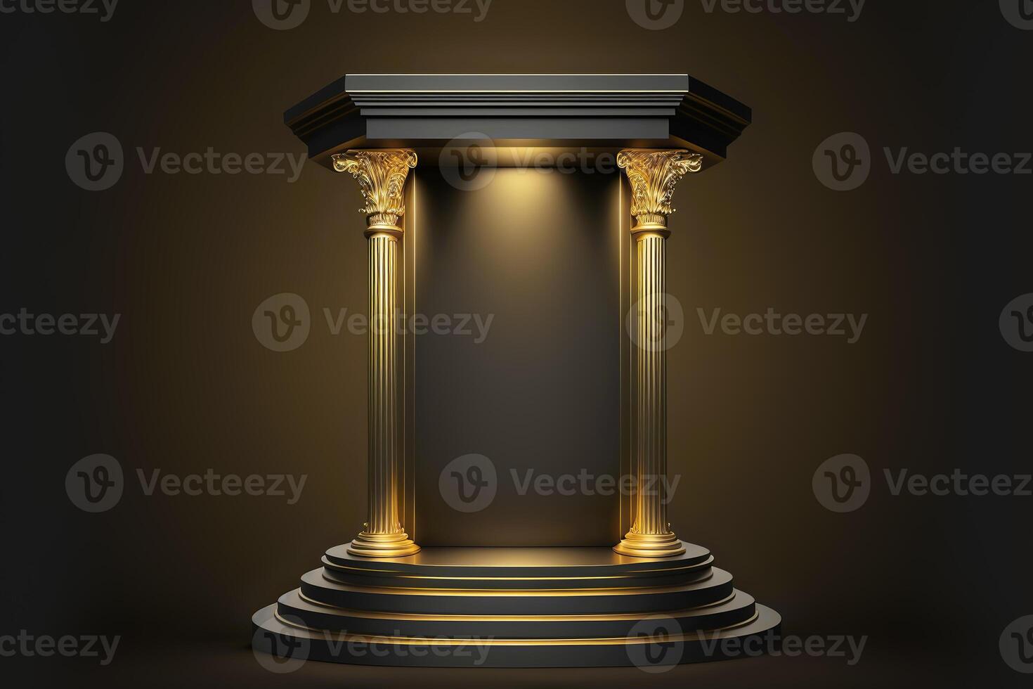 Empty golden geometric podium for product display on black background. illustration photo