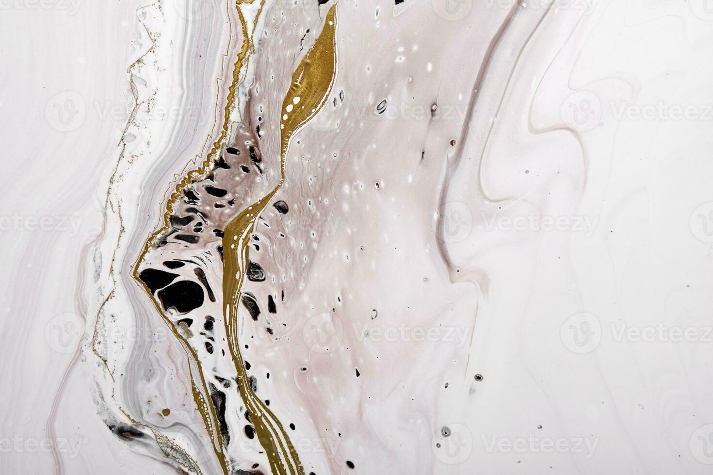 Acrylic Fluid Art. Gray and beige waves with liquid golden curve. Abstract marble stone background or texture, fake kintsugi technique photo