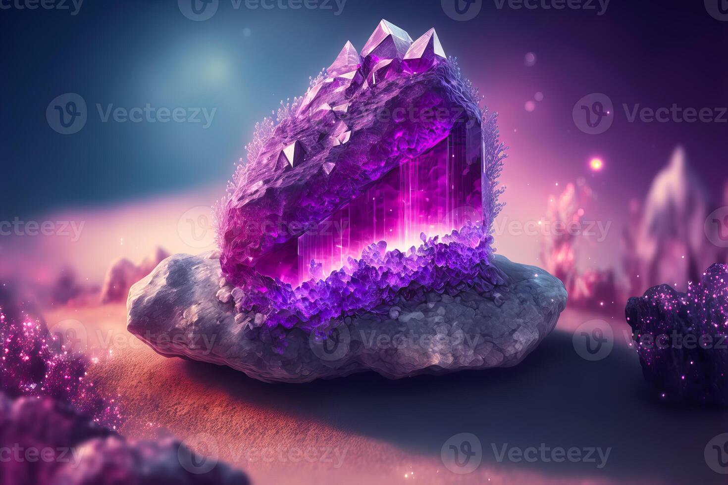 Amethyst druze crystal flowers. Magic fantastic gemstone flowers.  Generative AI illustration 23777434 Stock Photo at Vecteezy