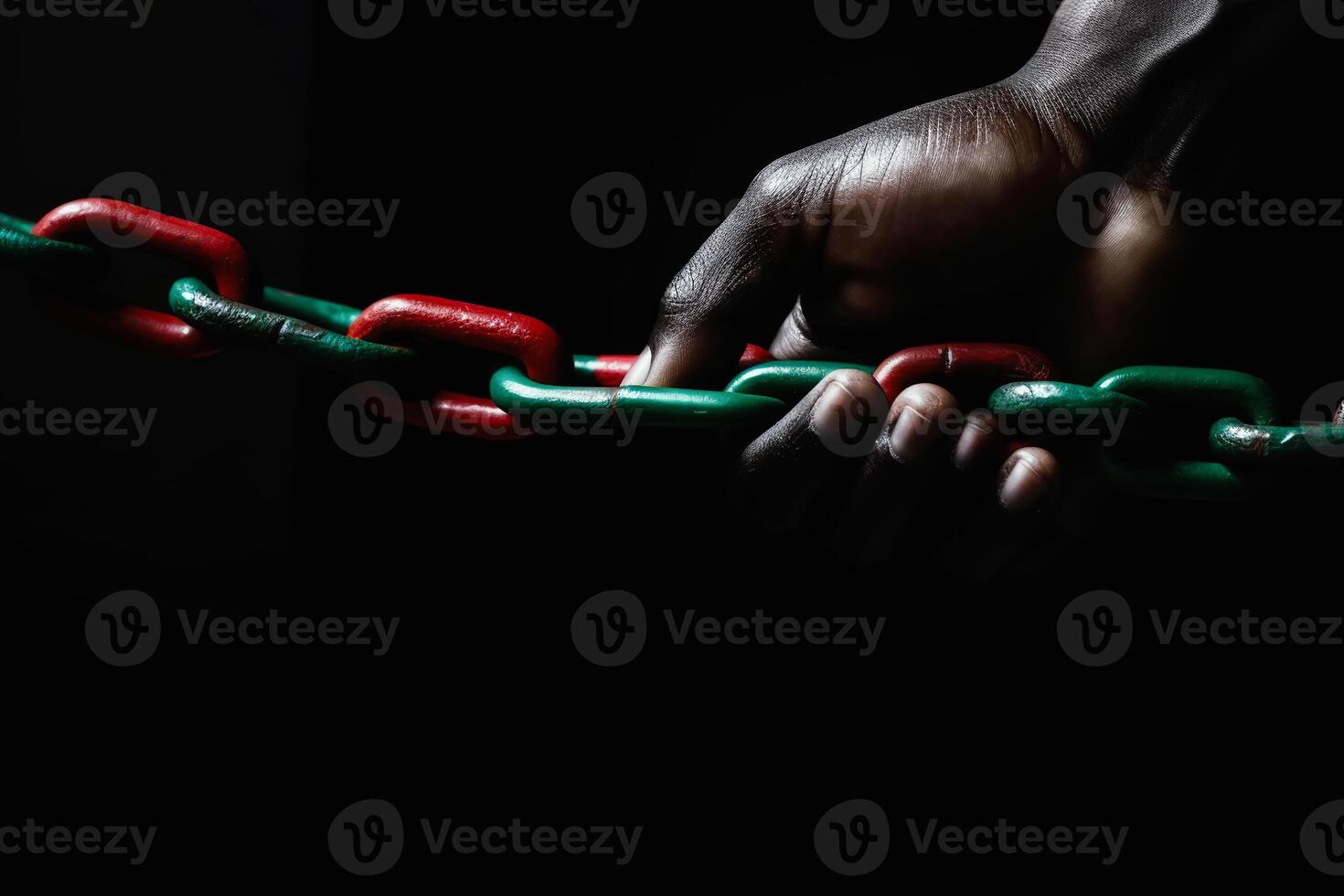 Uneteenth National Independence Day celebration concept. A hand squeezes a red green chain. illustration photo