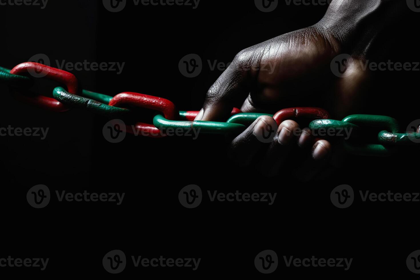 Uneteenth National Independence Day celebration concept. A hand squeezes a red green chain. illustration photo