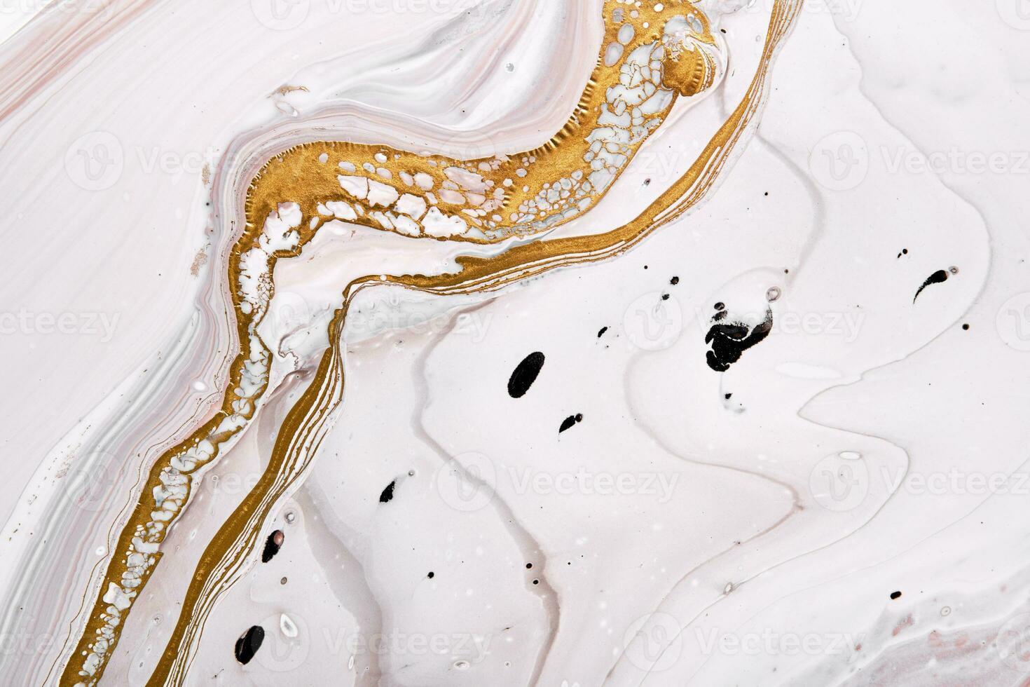 Acrylic Fluid Art. Gray and beige waves with liquid golden curve. Abstract marble stone background or texture, fake kintsugi technique photo