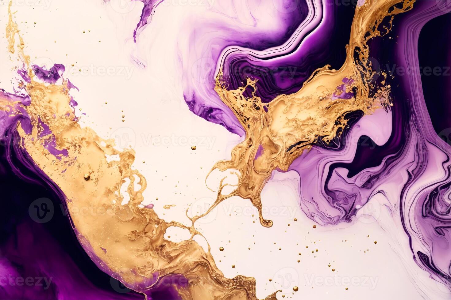 Fluid Art. Liquid purple and gold metallic abstract drips and wave. illustration photo