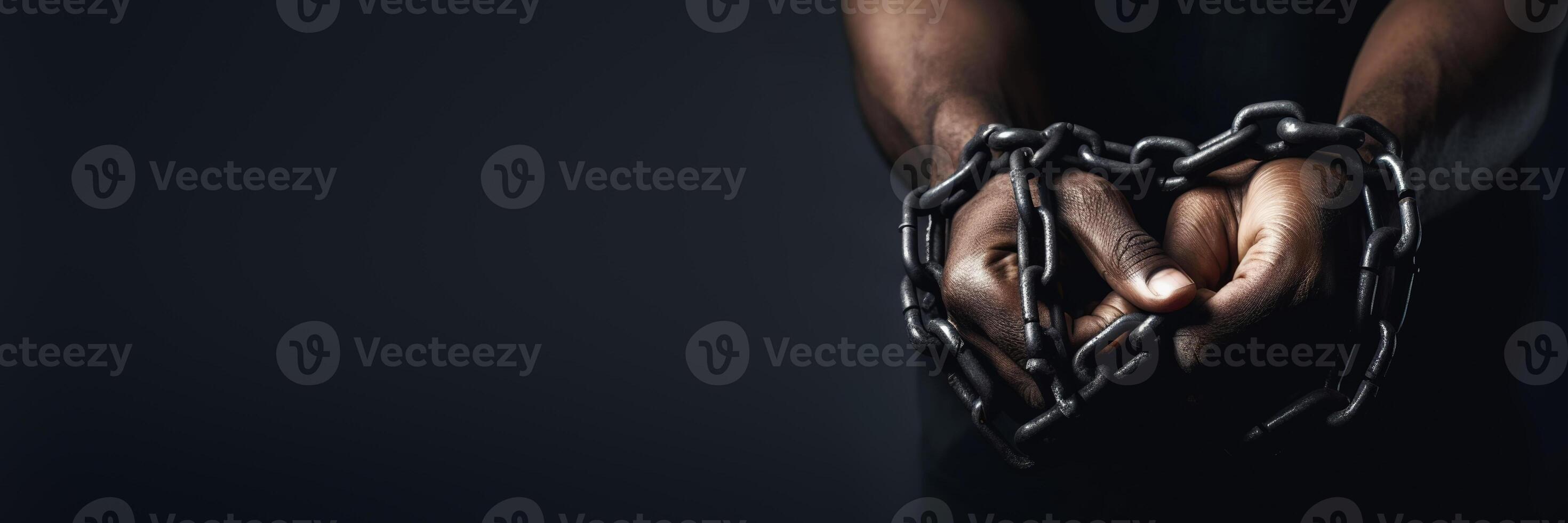 Uneteenth Independence Day banner. Hands are shackled with chain. illustration photo