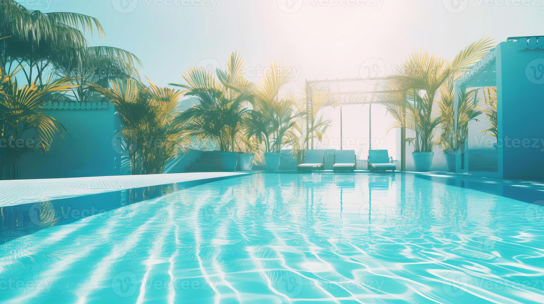 Empty swimming pool in tropical resort in summer background. illustration photo